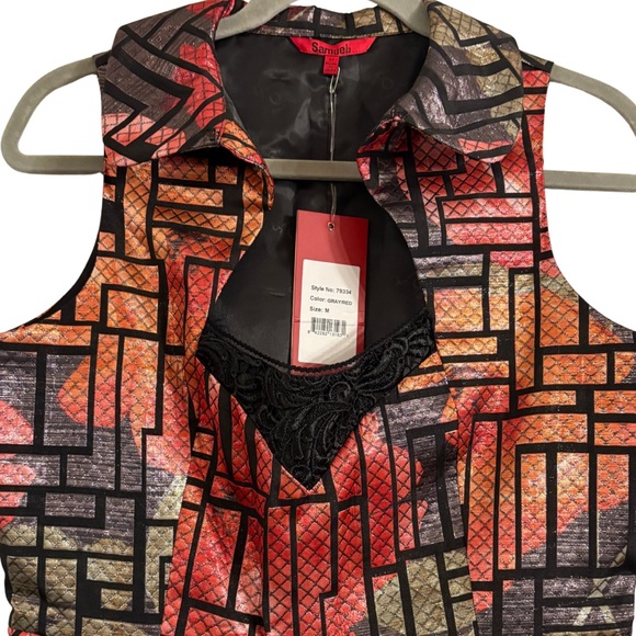 Samuel Dong Taffeta Art Deco Metallic Dress Women’s Medium Samuel2 Art to Wear - Picture 2 of 7